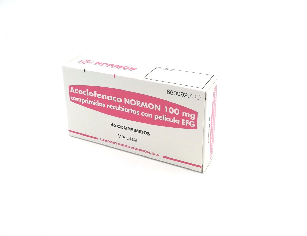 ACECLOFENACO NORMON 100 mg COMPRIMIDOS RECUBIERTOS CON PELICULA EFG , 40 comprimidos fotografía del envase.