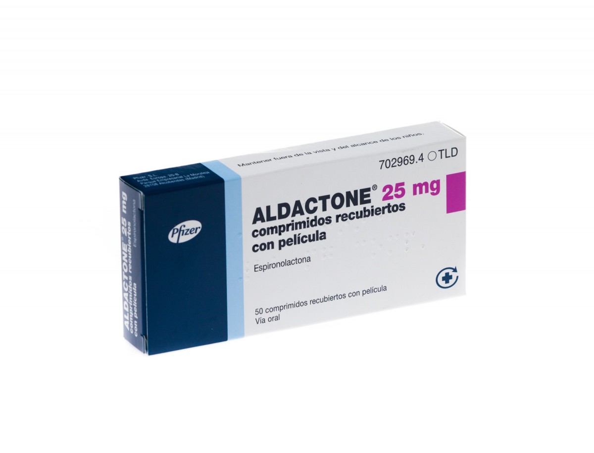 ALDACTONE 25 mg COMPRIMIDOS RECUBIERTOS CON PELICULA , 20 comprimidos fotografía del envase.