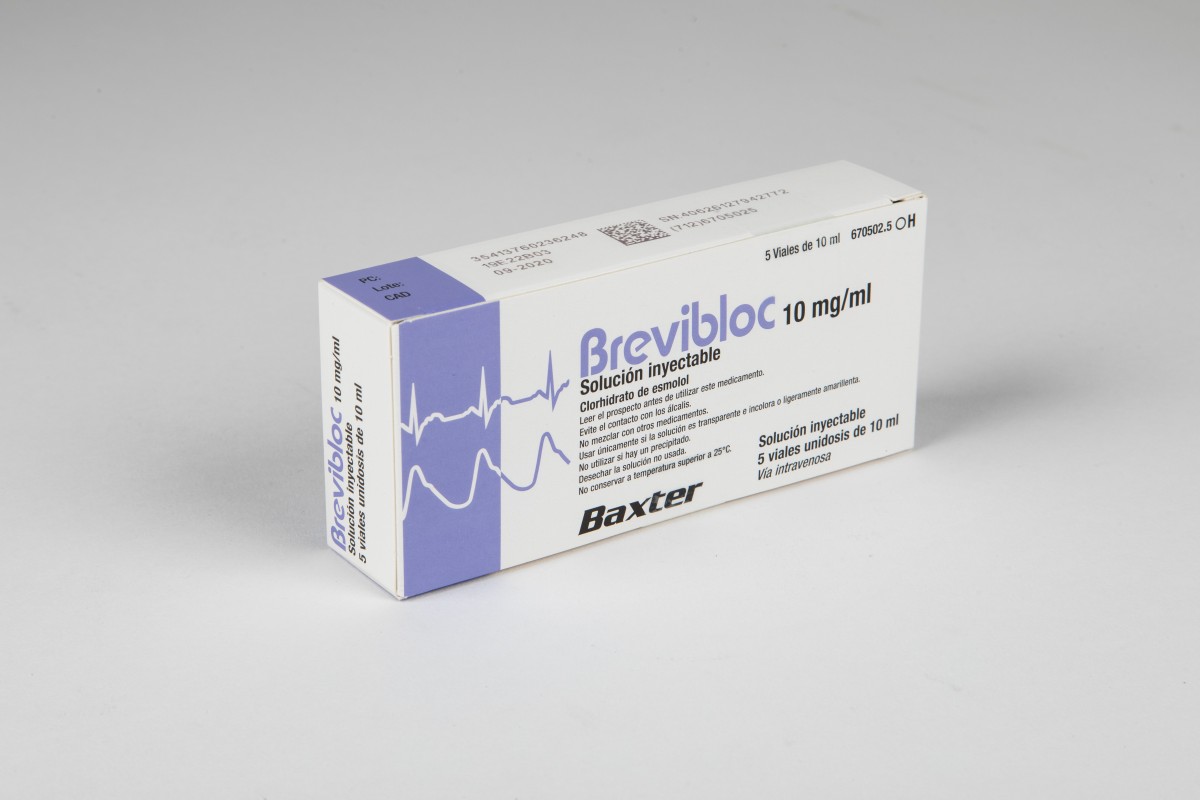 BREVIBLOC  10 mg/ml SOLUCION INYECTABLE , 5 viales de 10 ml fotografía del envase.