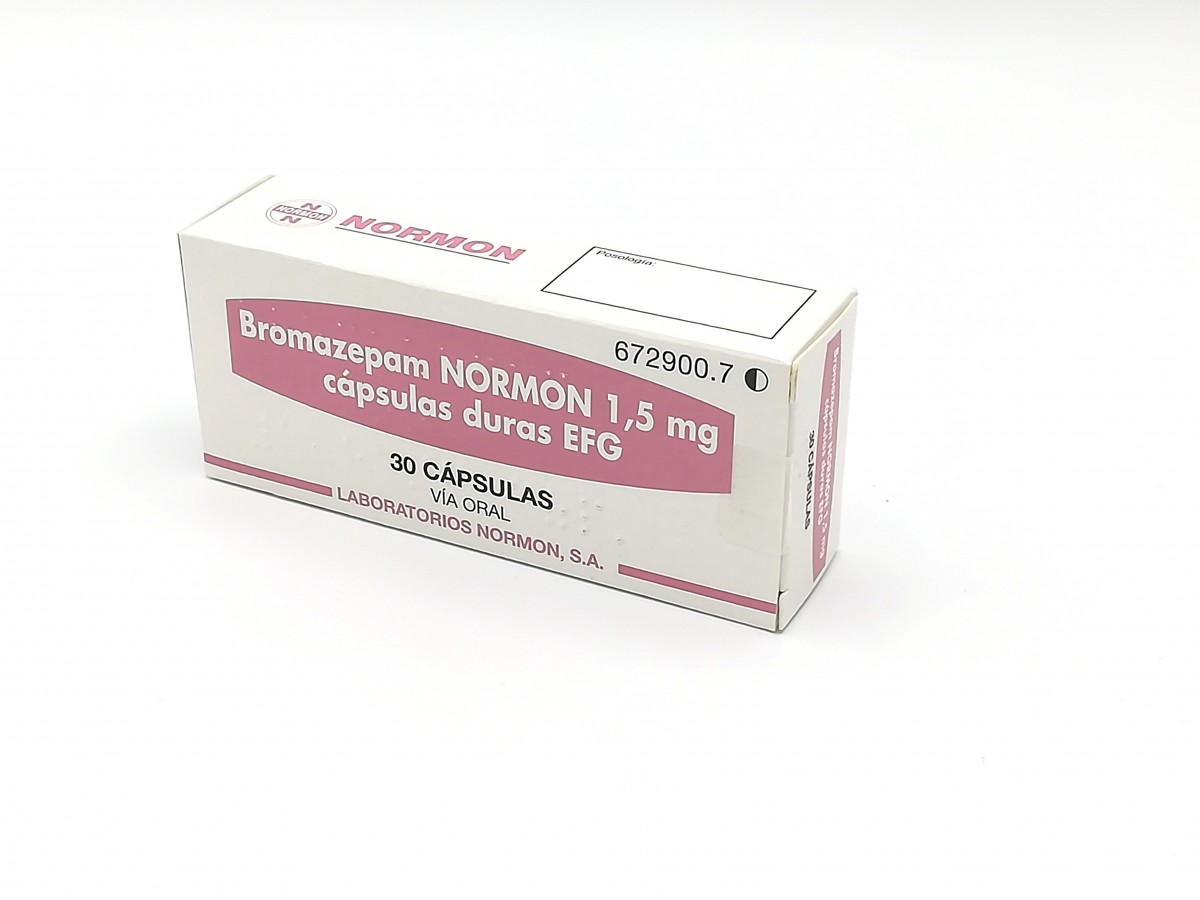 BROMAZEPAM NORMON 1,5 mg CAPSULAS DURAS EFG, 500 cápsulas fotografía del envase.