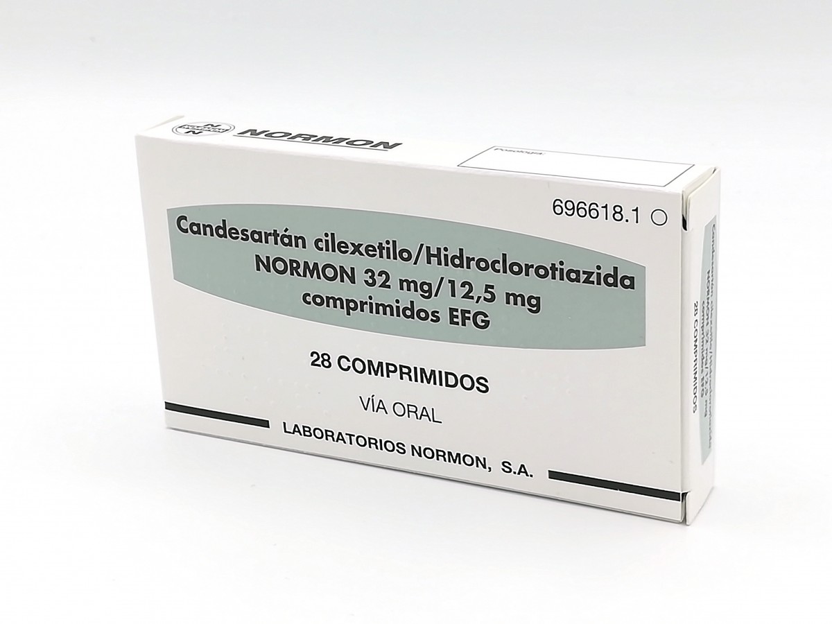CANDESARTAN CILEXETILO/HIDROCLOROTIAZIDA NORMON 32 MG/12.5 MG COMPRIMIDOS EFG , 28 comprimidos fotografía del envase.
