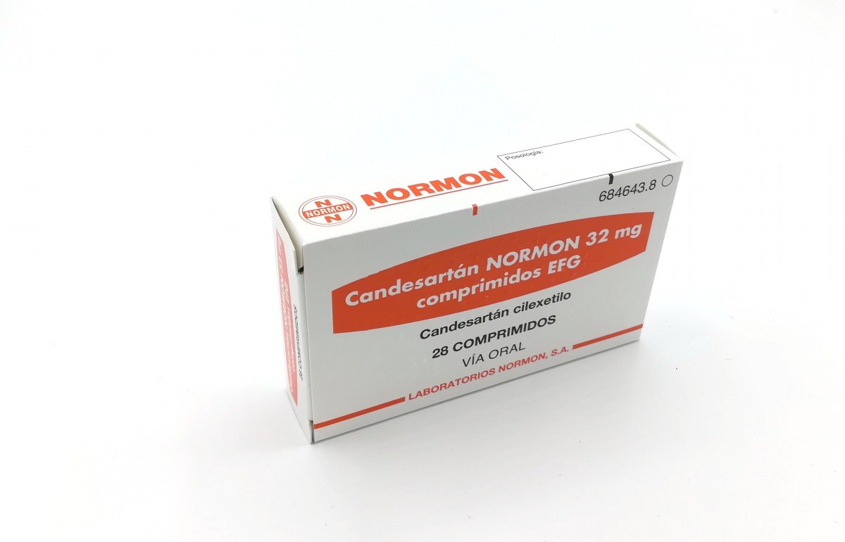 CANDESARTAN NORMON 32 mg COMPRIMIDOS EFG, 28 comprimidos fotografía del envase.