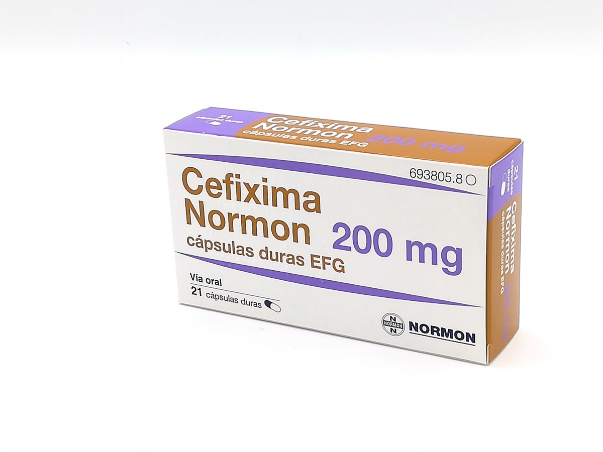 CEFIXIMA NORMON 200 mg CAPSULAS DURAS EFG , 21 cápsulas fotografía del envase.