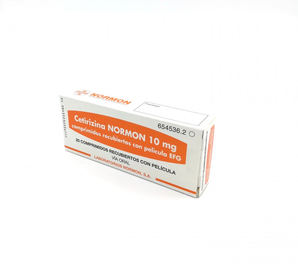 CETIRIZINA NORMON 10 mg COMPRIMIDOS RECUBIERTOS CON  PELICULA EFG, 20 comprimidos fotografía del envase.