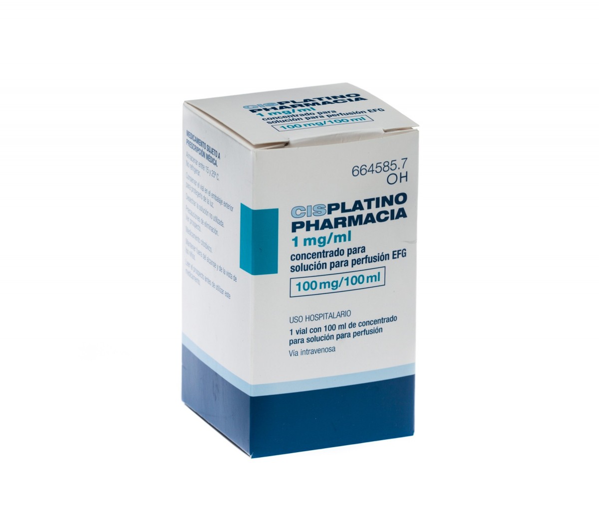 CISPLATINO PHARMACIA 1 mg/ml CONCENTRADO PARA SOLUCION PARA PERFUSION EFG , 1 vial de 50 ml fotografía del envase.
