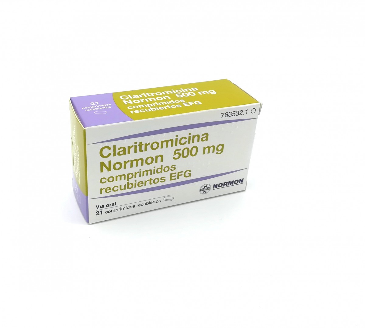 CLARITROMICINA NORMON 500 mg COMPRIMIDOS RECUBIERTOS EFG, 14 comprimidos fotografía del envase.