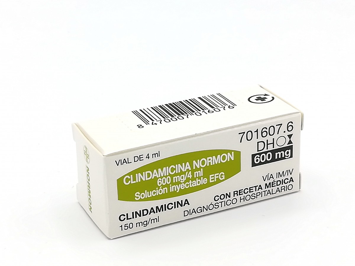 CLINDAMICINA NORMON 600 mg/4 ml SOLUCION INYECTABLE EFG , 1 vial de 4 ml fotografía del envase.