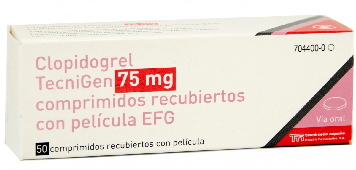 CLOPIDOGREL TECNIGEN 75 mg COMPRIMIDOS RECUBIERTOS CON PELICULA EFG , 50 comprimidos fotografía del envase.