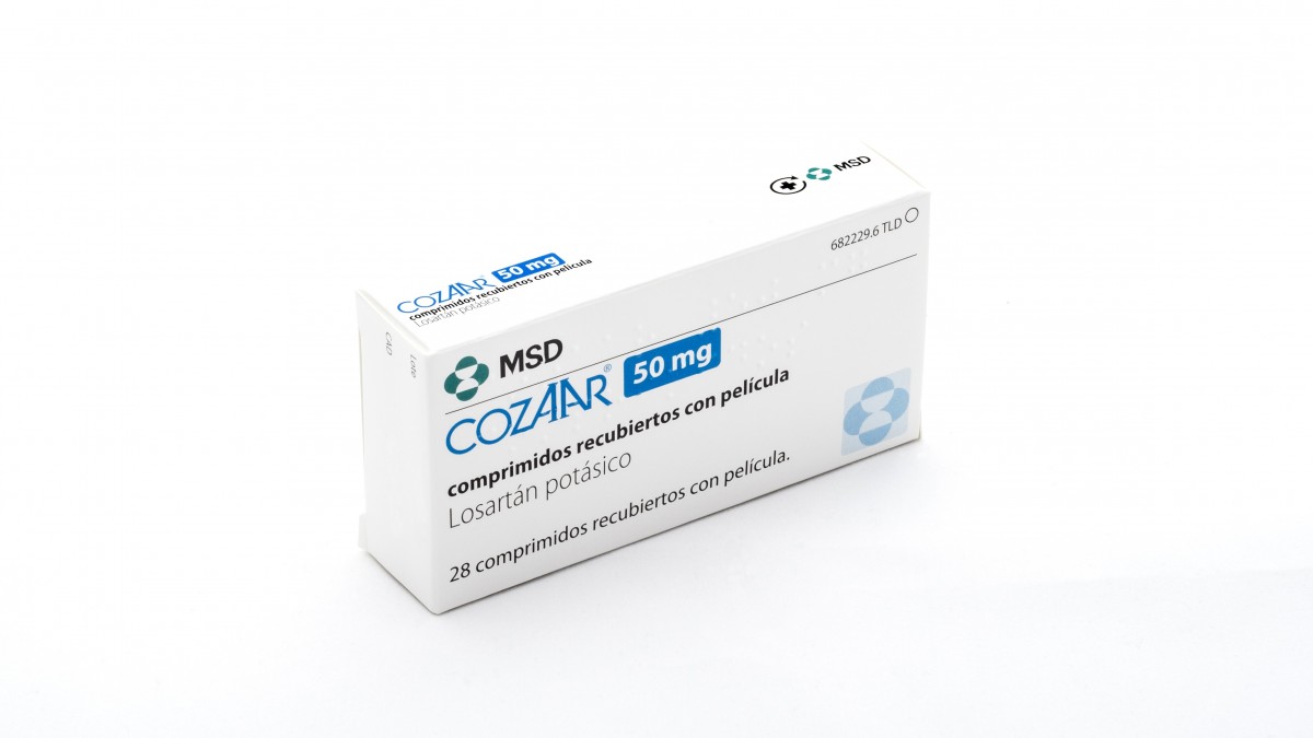 COZAAR 50 mg COMPRIMIDOS RECUBIERTOS CON PELICULA , 28 comprimidos fotografía del envase.
