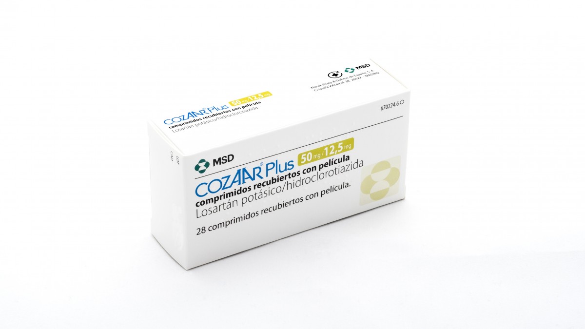 COZAAR PLUS 50 mg/12,5 mg COMPRIMIDOS RECUBIERTOS CON PELICULA , 28 comprimidos fotografía del envase.