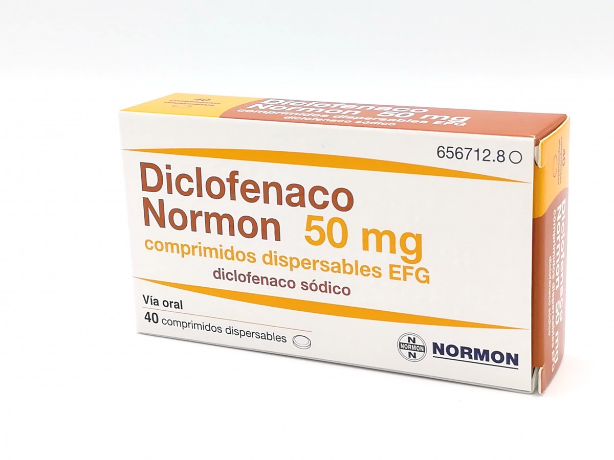 DICLOFENACO  NORMON 50 mg COMPRIMIDOS DISPERSABLES EFG , 40 comprimidos fotografía del envase.