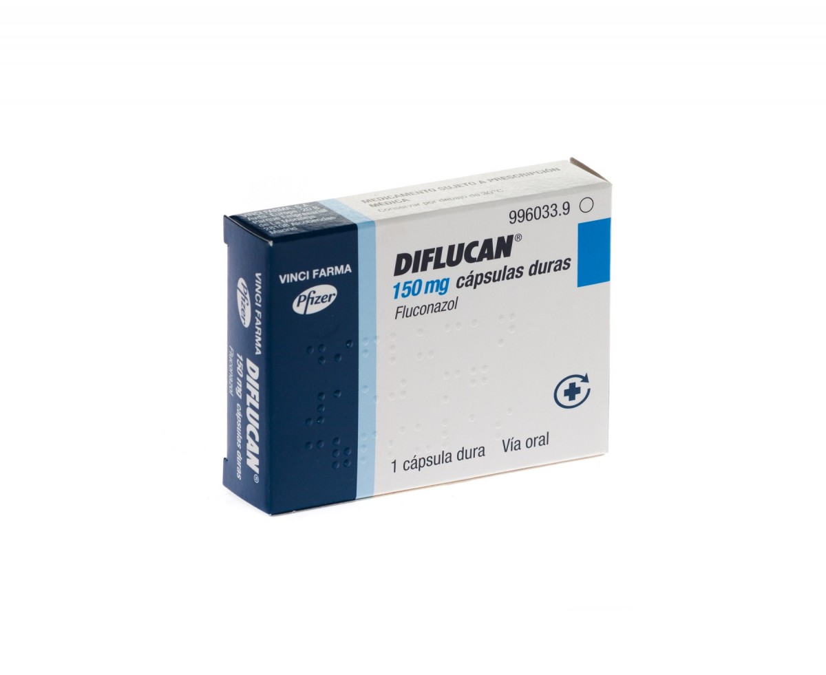 DIFLUCAN 150 mg CAPSULAS DURAS , 1 cápsula fotografía del envase.