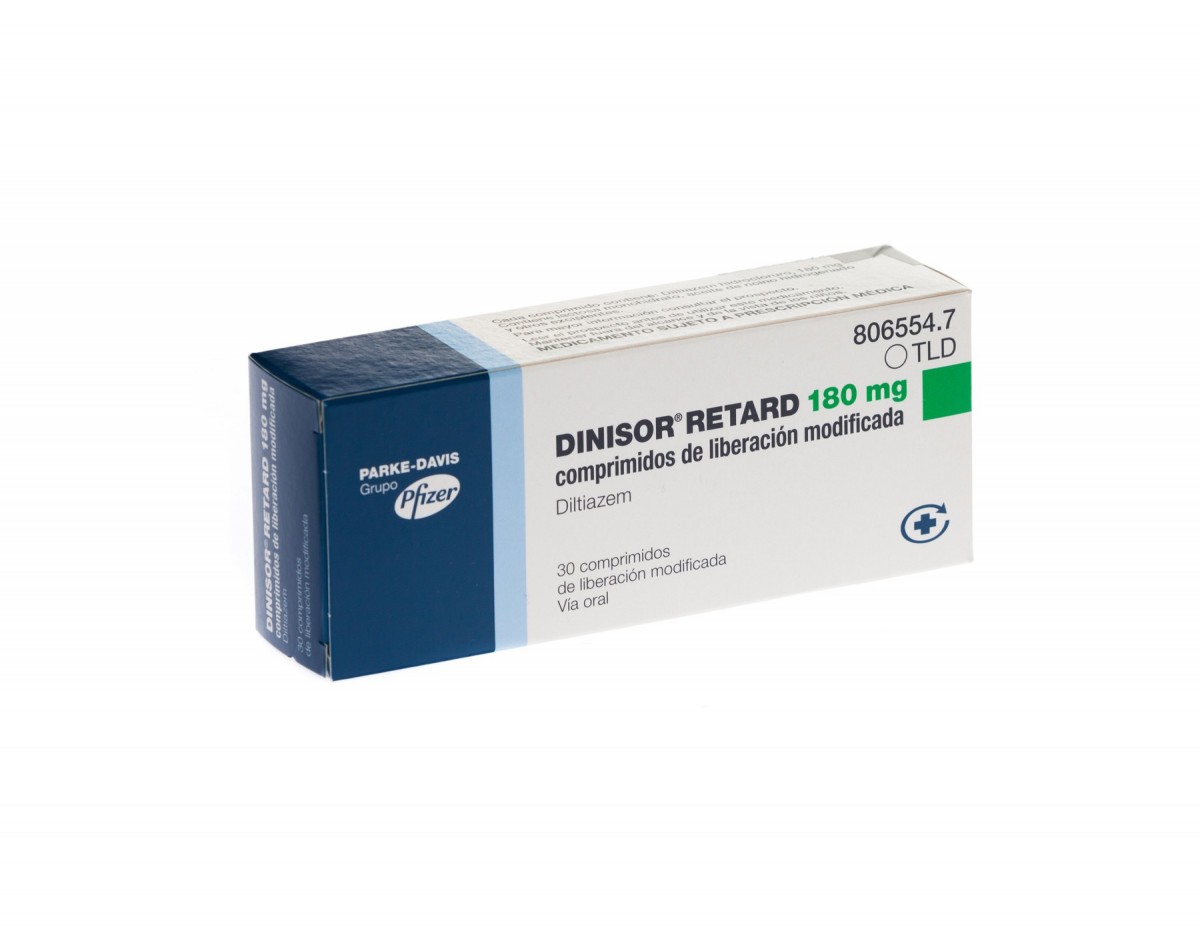 DINISOR RETARD 180 mg COMPRIMIDOS DE LIBERACION MODIFICADA, 30 comprimidos fotografía del envase.