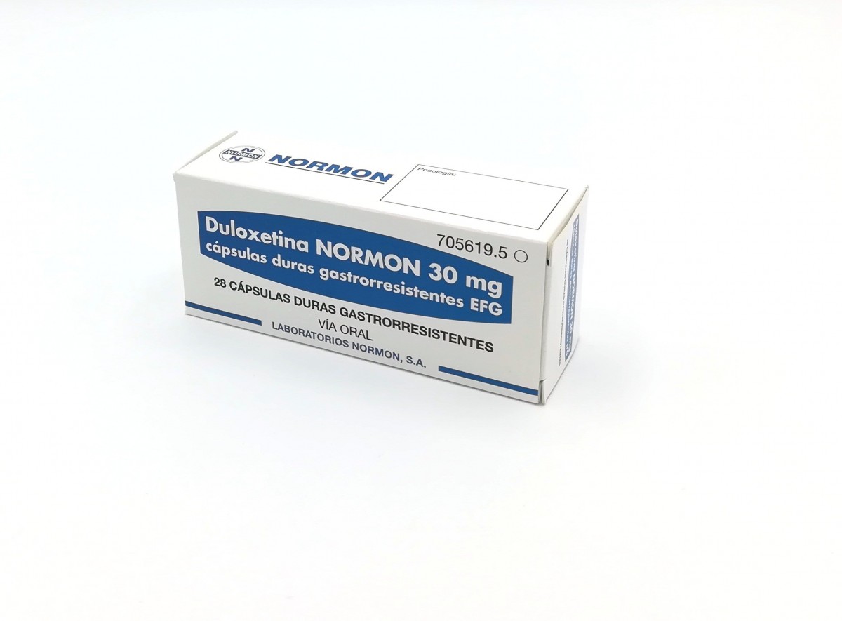 DULOXETINA NORMON 30 MG CAPSULAS DURAS GASTRORRESISTENTES EFG, 28 capsulas (Al/Al-Poliamida-PVC) fotografía del envase.