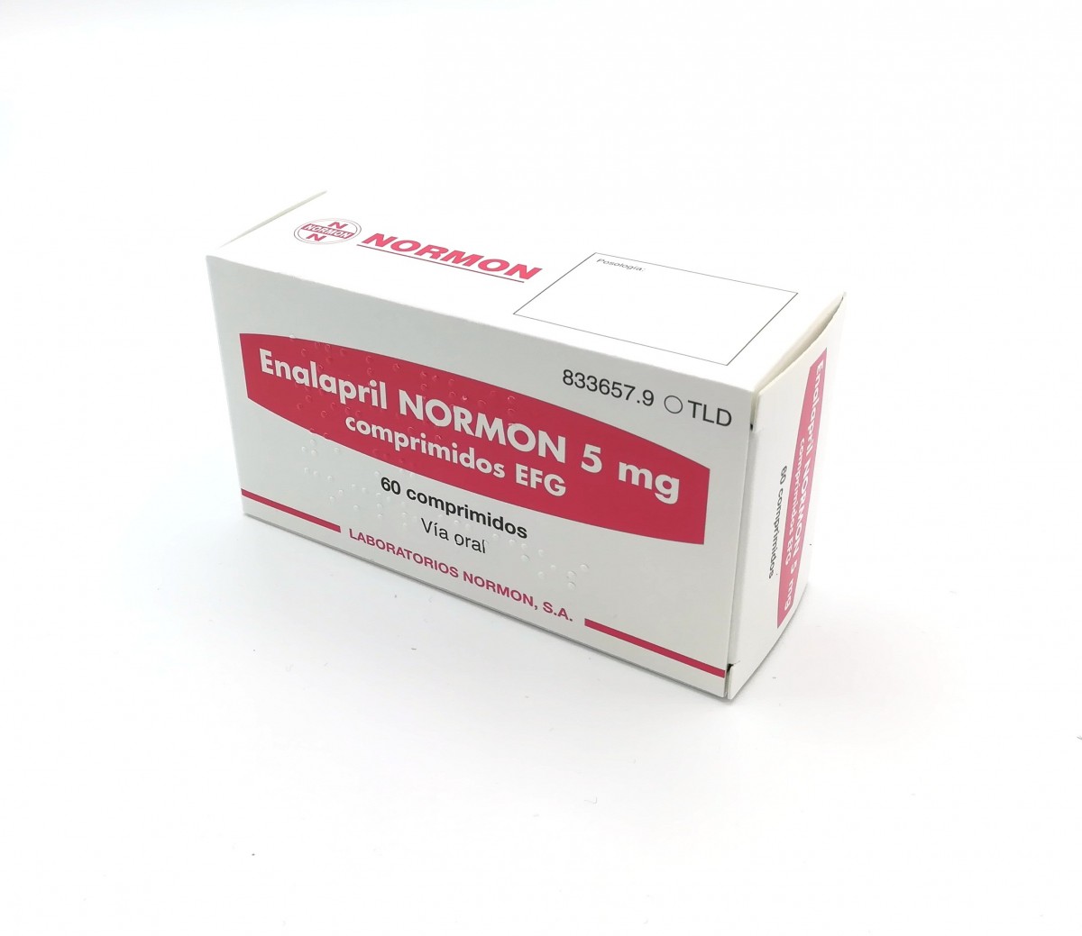 ENALAPRIL NORMON 5 mg  COMPRIMIDOS EFG, 60 comprimidos fotografía del envase.