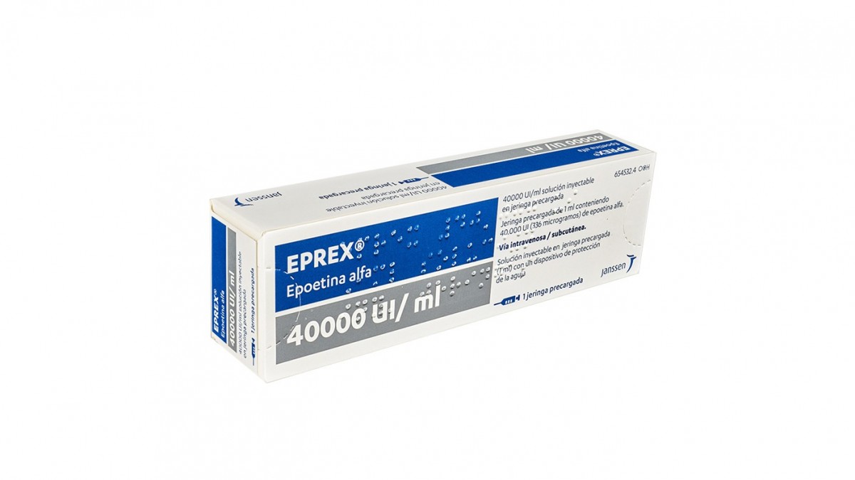 EPREX 40000 UI/ml SOLUCION INYECTABLE EN JERINGAS PRECARGADAS, 1 jeringa precargada de 0,75 ml fotografía del envase.