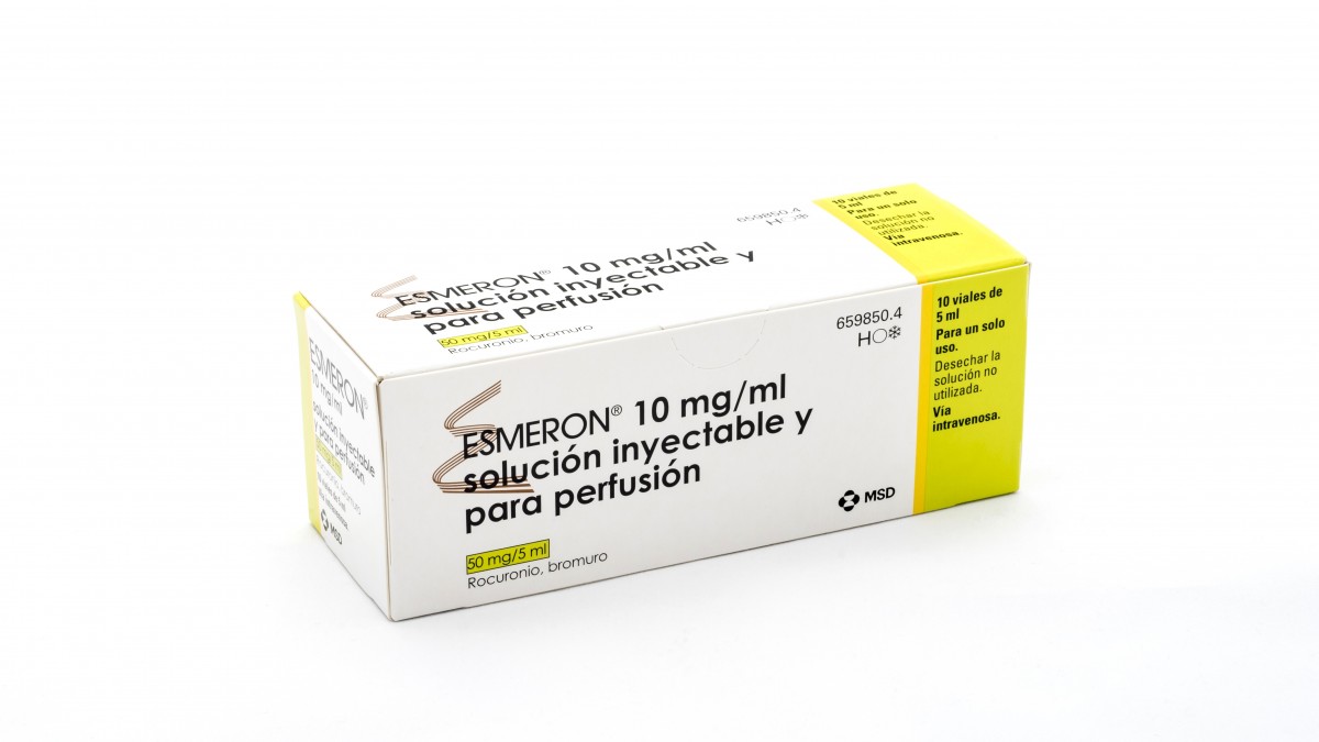 ESMERON 10 mg/ml SOLUCION INYECTABLE Y PARA PERFUSION , 10 viales de 5 ml fotografía del envase.