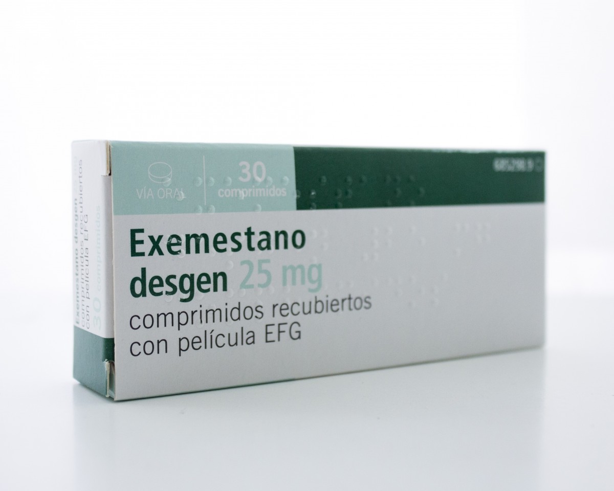 EXEMESTANO DESGEN 25 mg COMPRIMIDOS RECUBIERTOS CON PELÍCULA EFG , 30 comprimidos fotografía del envase.