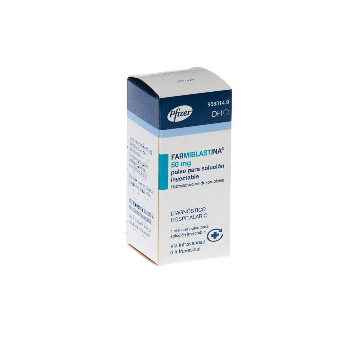 FARMIBLASTINA 50 mg POLVO PARA SOLUCION INYECTABLE, 25 viales fotografía del envase.