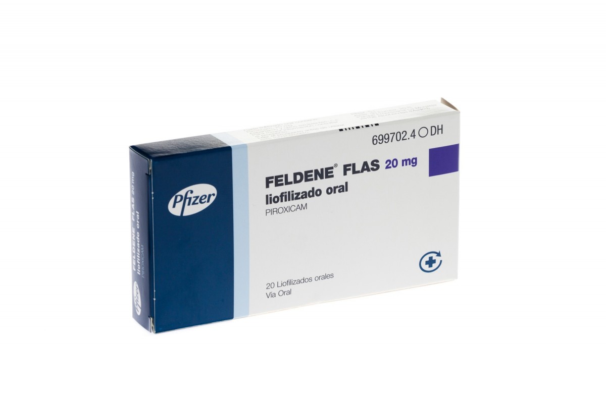 FELDENE FLAS 20 mg LIOFILIZADO ORAL, 20 liofilizados fotografía del envase.