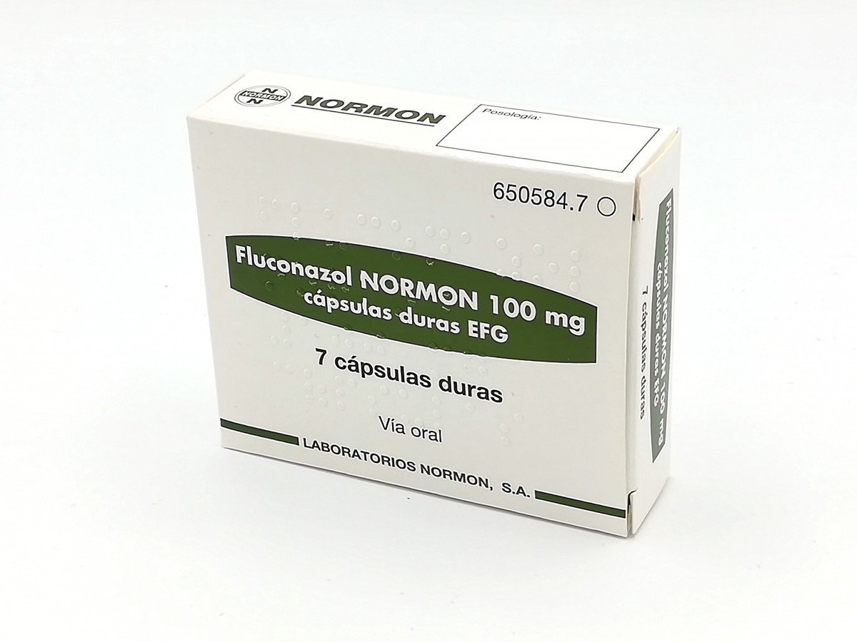 FLUCONAZOL NORMON 100 mg CAPSULAS DURAS EFG , 7 cápsulas fotografía del envase.