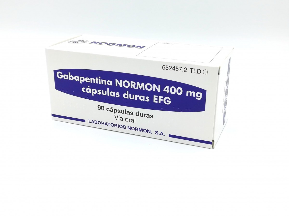 GABAPENTINA NORMON 400 mg CAPSULAS DURAS EFG , 500 cápsulas fotografía del envase.