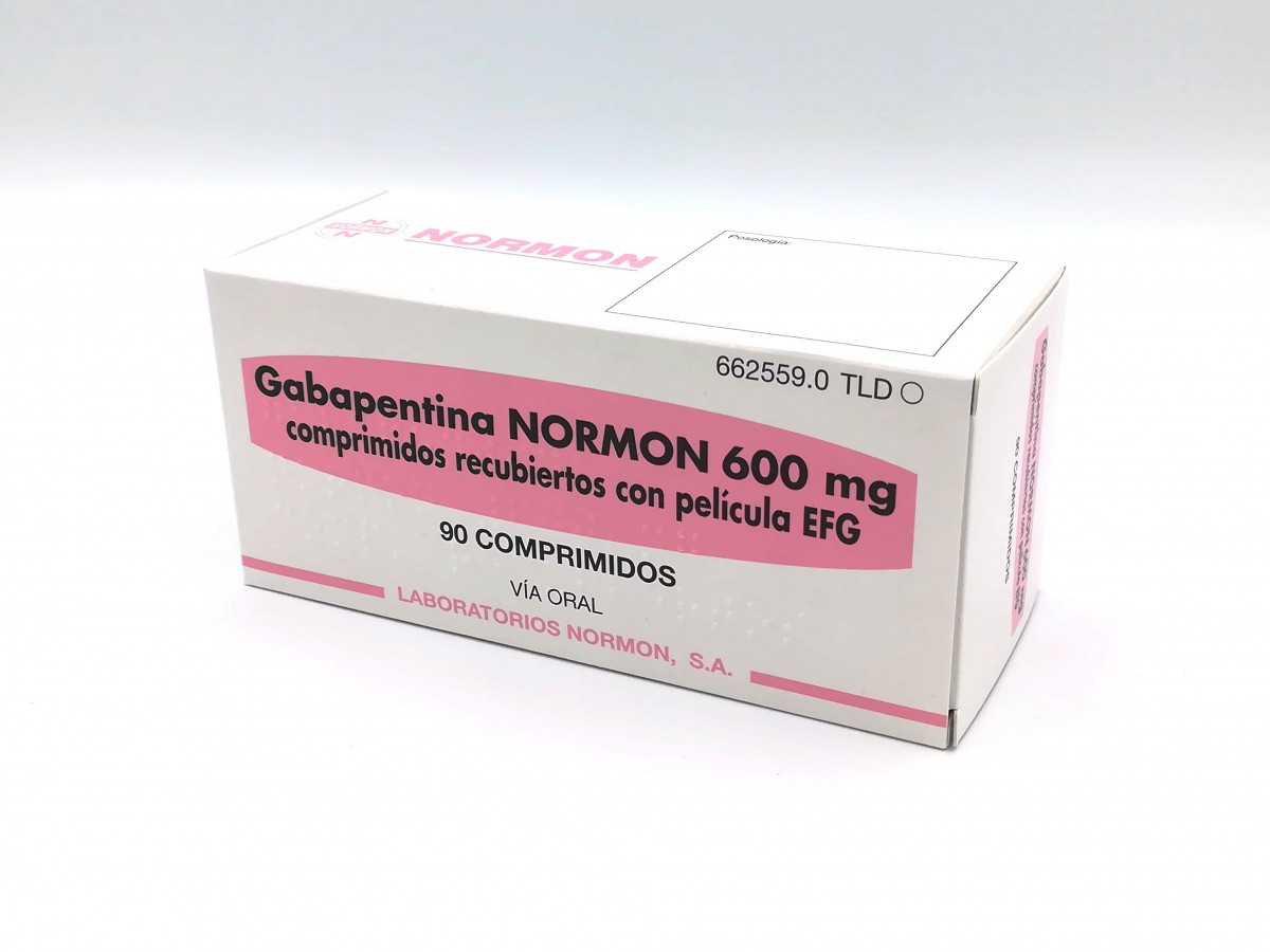 GABAPENTINA NORMON 600 mg COMPRIMIDOS RECUBIERTOS CON PELICULA EFG , 90 comprimidos fotografía del envase.