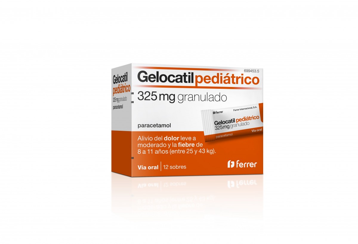 GELOCATIL PEDIATRICO 325 mg granulado , 10 sobres fotografía del envase.