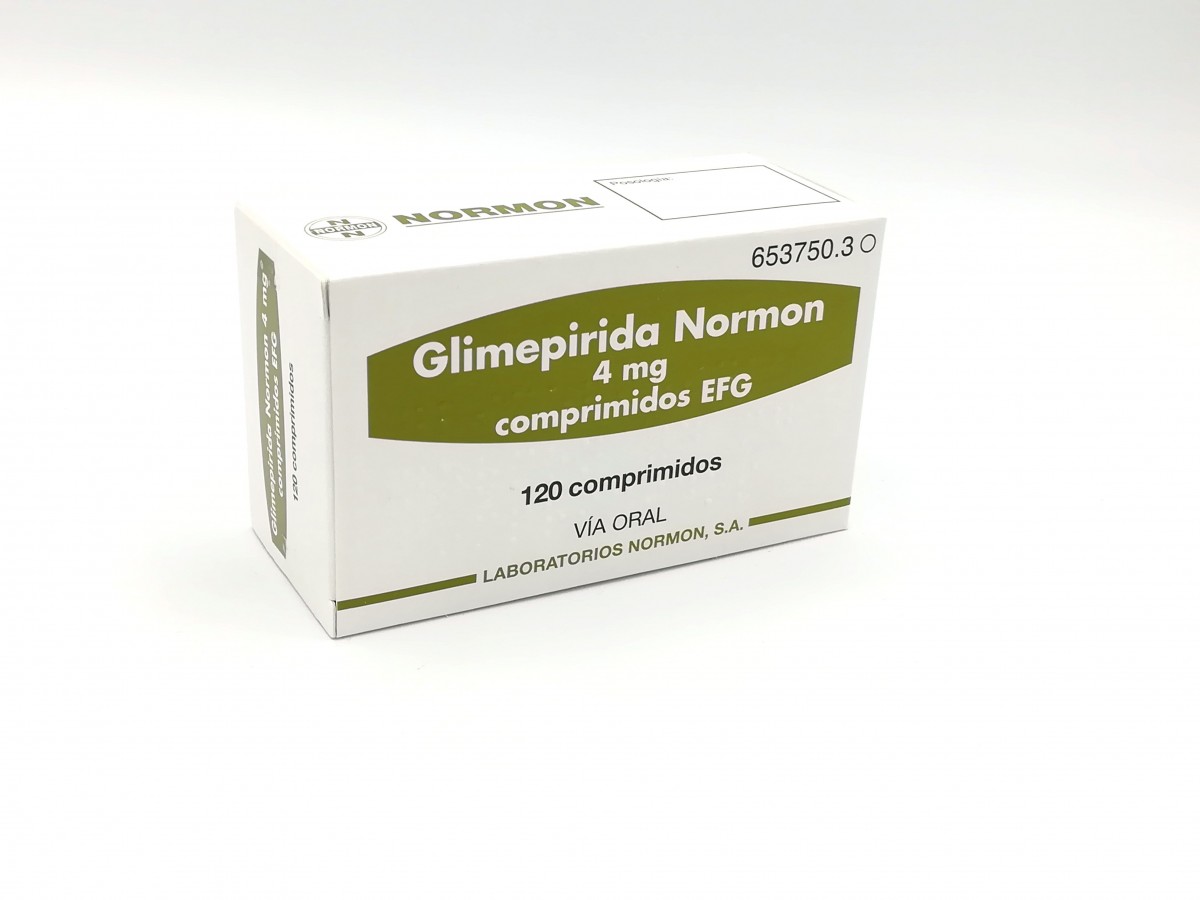 GLIMEPIRIDA NORMON 4 mg COMPRIMIDOS EFG, 30 comprimidos fotografía del envase.