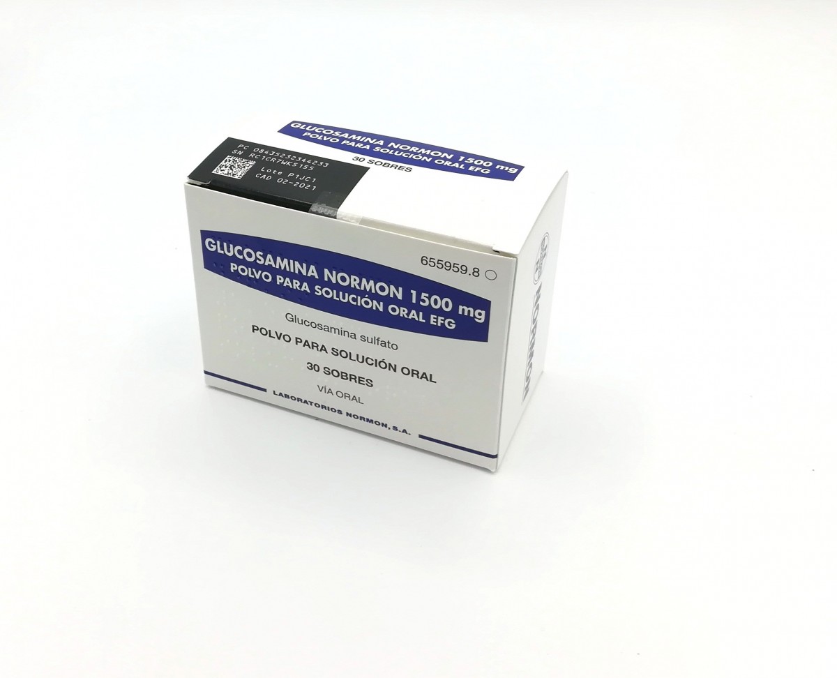 GLUCOSAMINA NORMON 1500 mg POLVO PARA SOLUCION ORAL EFG, 30 sobres fotografía del envase.