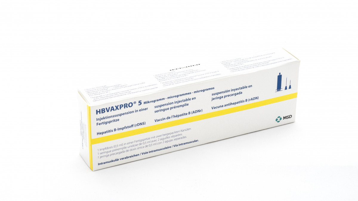 HBVAXPRO 5 microgramos, SUSPENSION INYECTABLE EN JERINGA PRECARGADA , 1 jeringa precargada de 0,5 ml fotografía del envase.