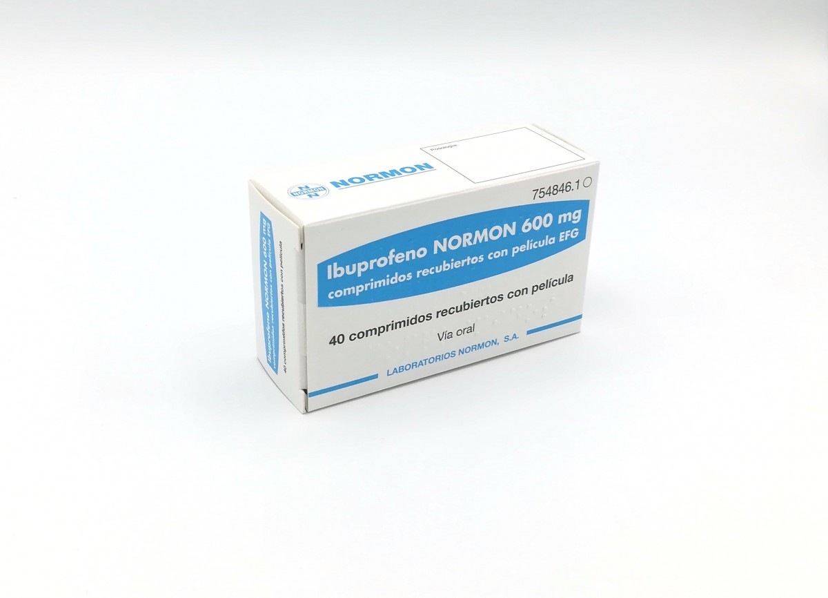 IBUPROFENO NORMON 600 mg COMPRIMIDOS RECUBIERTOS CON PELICULA EFG , 40 comprimidos fotografía del envase.