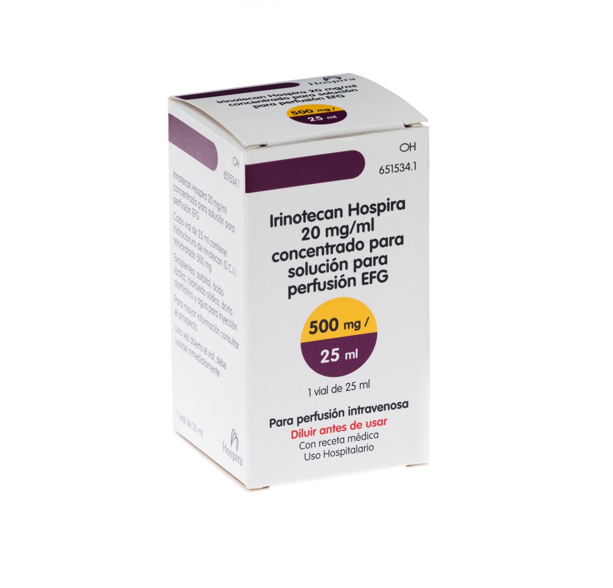IRINOTECAN HOSPIRA 20 mg/ml CONCENTRADO PARA SOLUCION PARA  PERFUSION EFG , 1 vial de 5 ml fotografía del envase.