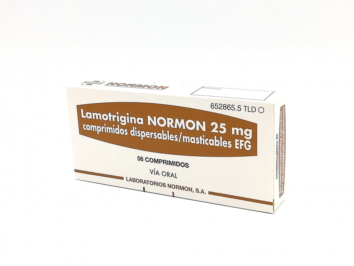 LAMOTRIGINA NORMON 25 mg COMPRIMIDOS DISPERSABLES/MASTICABLES EFG, 42 comprimidos fotografía del envase.