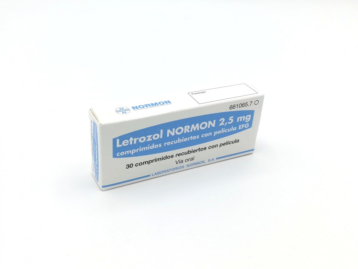 LETROZOL NORMON 2,5 mg COMPRIMIDOS RECUBIERTOS CON PELICULA EFG , 30 comprimidos fotografía del envase.