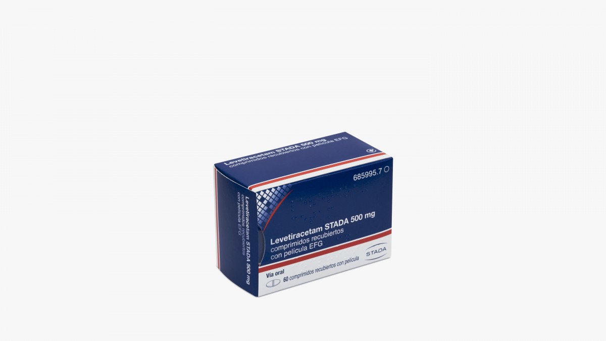 LEVETIRACETAM STADA 500 mg COMPRIMIDOS RECUBIERTOS CON PELICULA EFG, 60 comprimidos fotografía del envase.