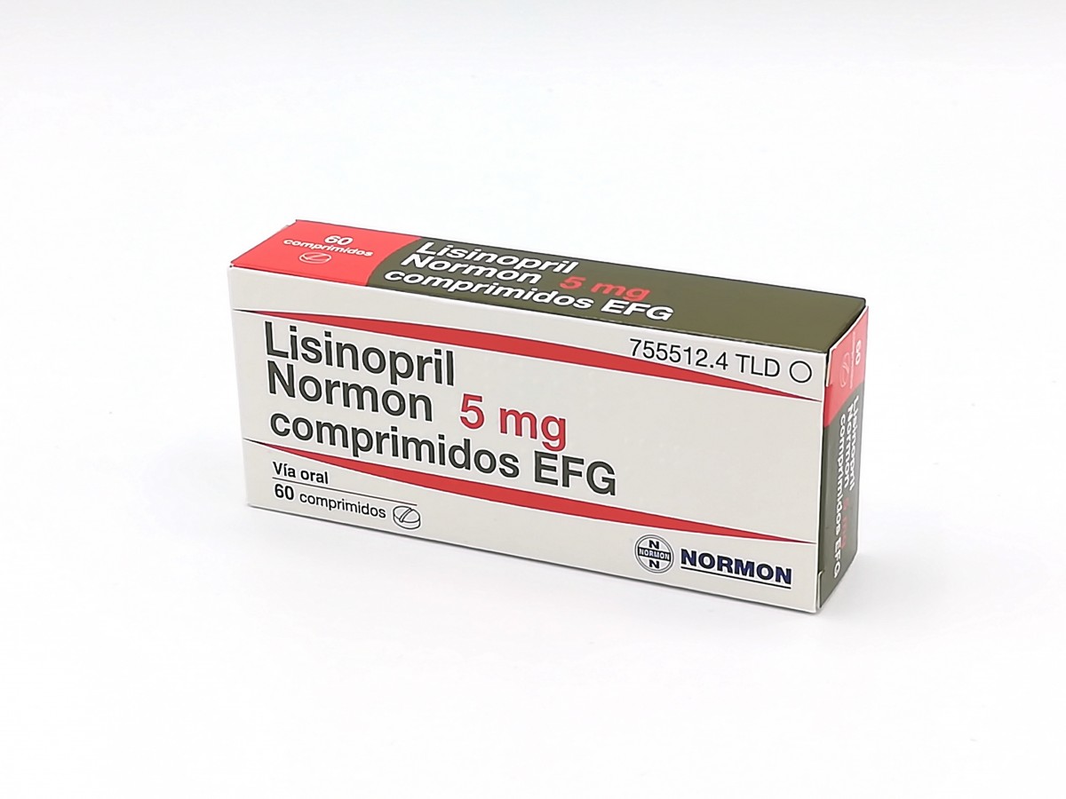 LISINOPRIL NORMON 5 mg COMPRIMIDOS EFG, 60 comprimidos fotografía del envase.