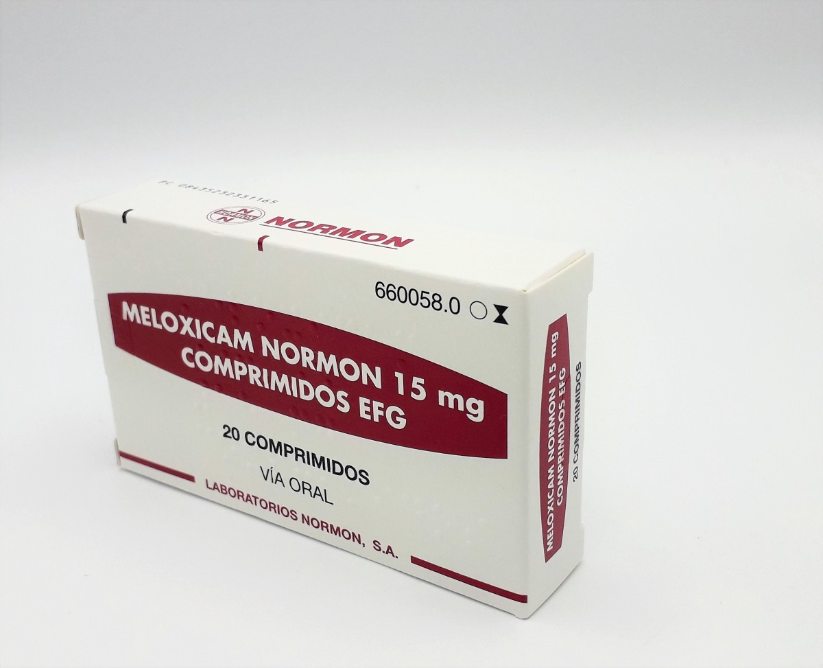MELOXICAM NORMON 15 mg COMPRIMIDOS EFG, 20 comprimidos fotografía del envase.