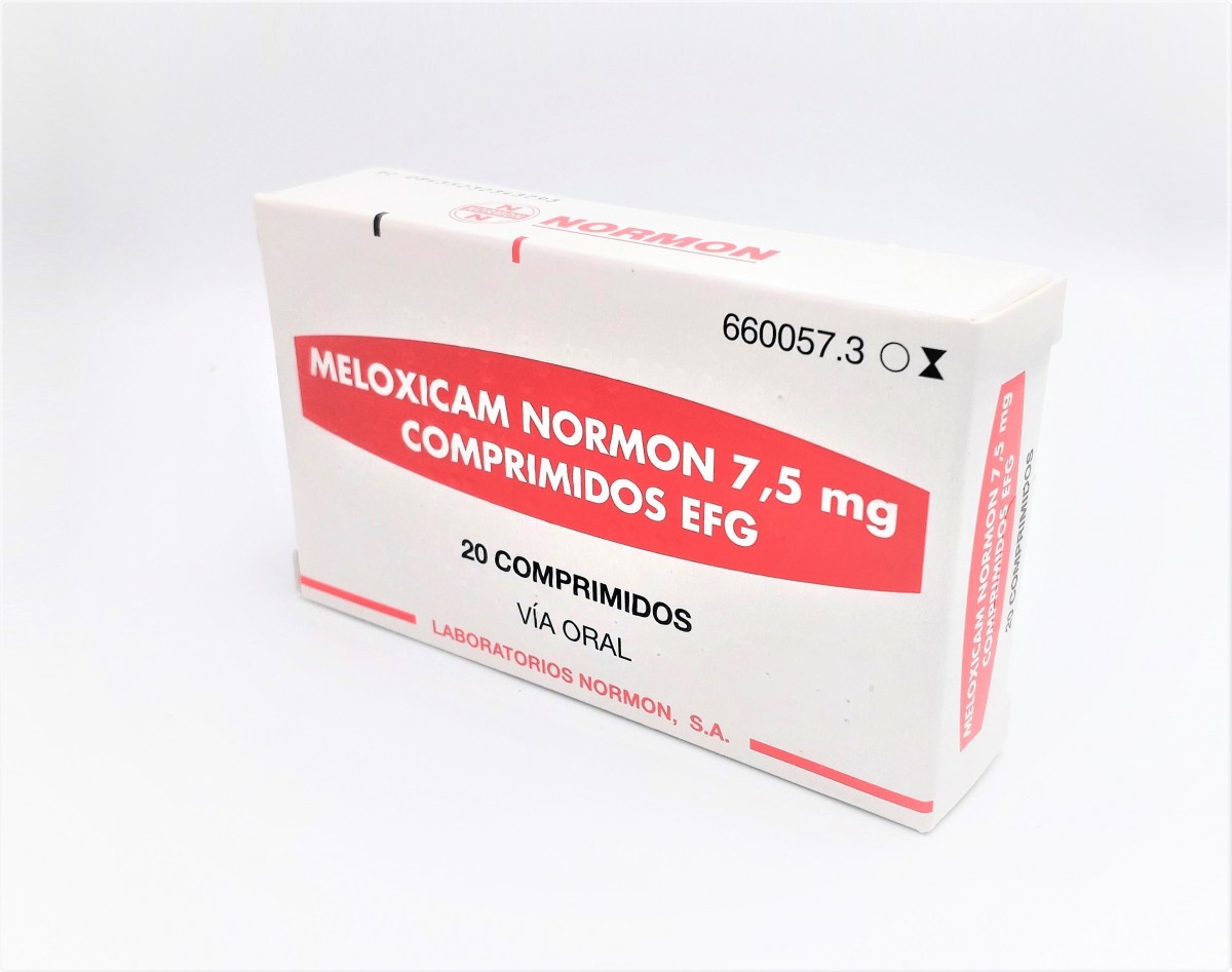 MELOXICAM NORMON 7,5 mg COMPRIMIDOS EFG, 20 comprimidos fotografía del envase.