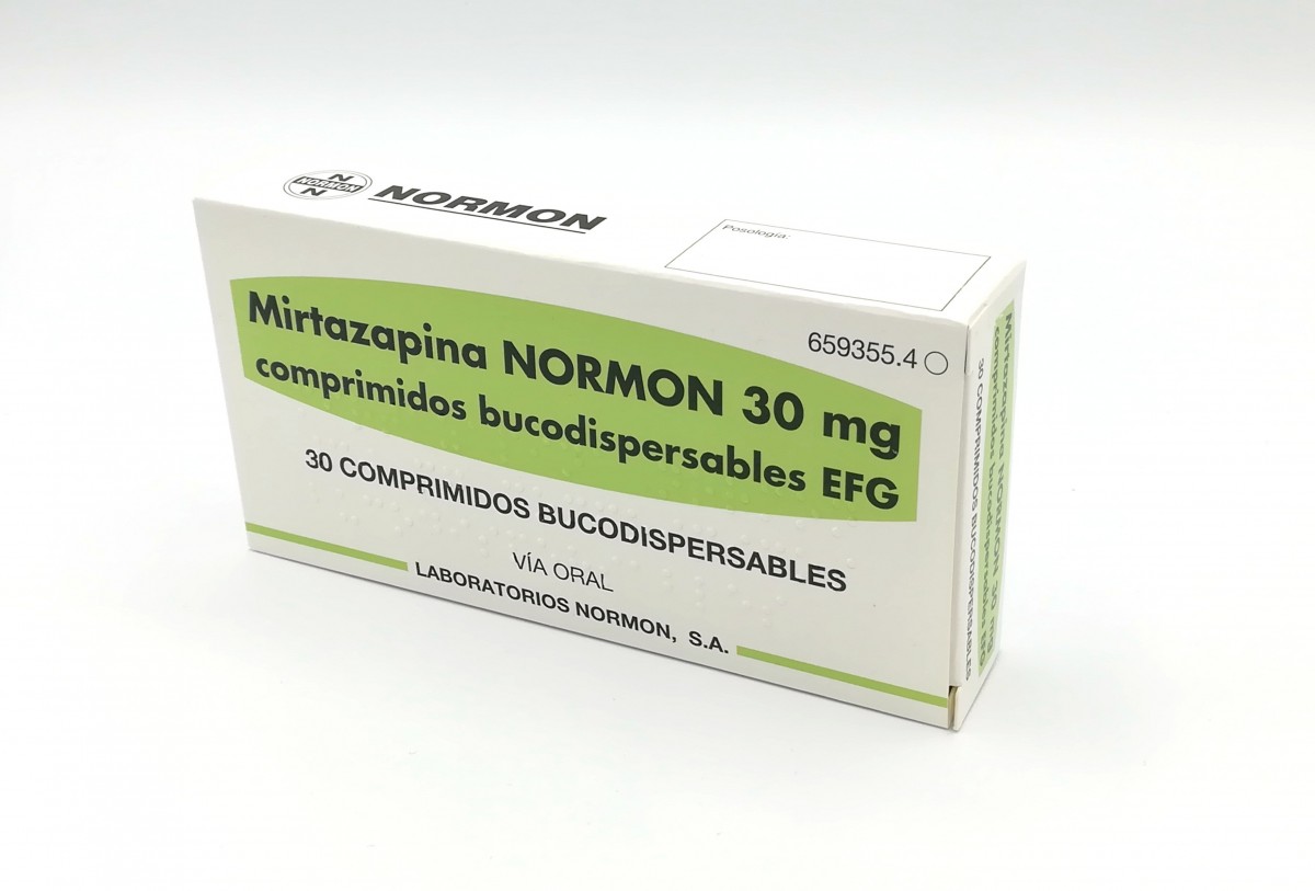 MIRTAZAPINA ETHYPHARM 30 mg COMPRIMIDOS BUCODISPERSABLES EFG , 30 comprimidos fotografía del envase.