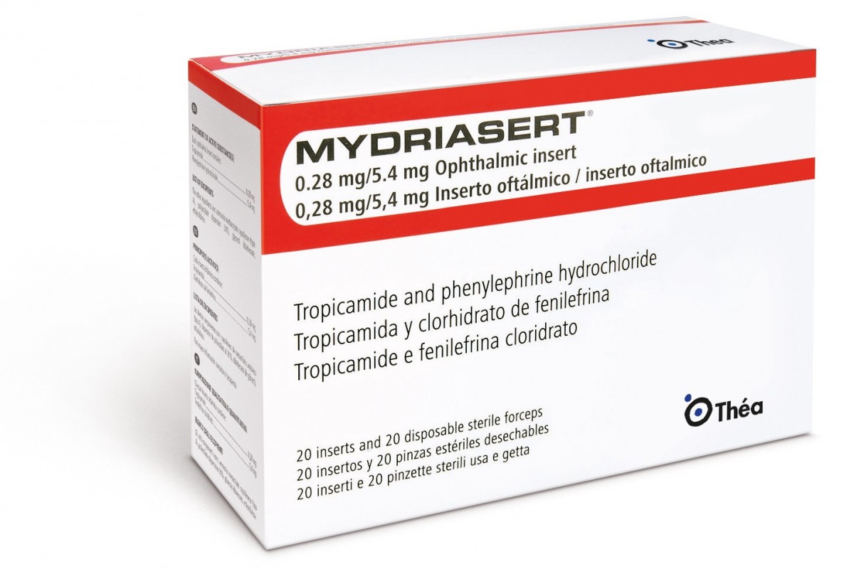 MYDRIASERT 0,28 mg/5,4 mg INSERTO OFTALMICO, 1 implante fotografía del envase.