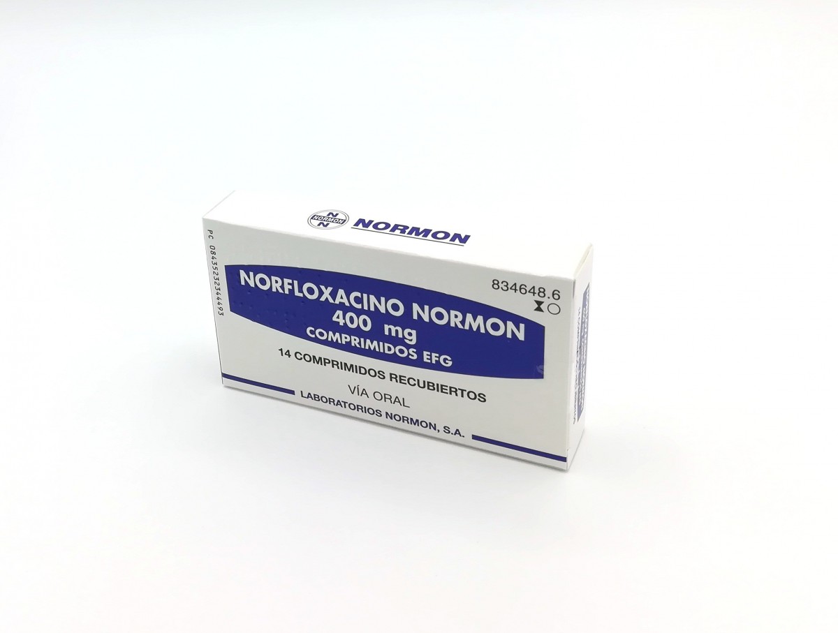 NORFLOXACINO NORMON  400 MG COMPRIMIDOS RECUBIERTOS CON PELICULA EFG  , 14 comprimidos fotografía del envase.