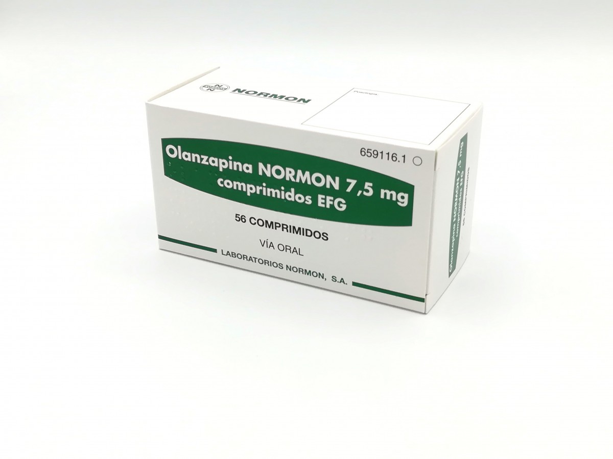OLANZAPINA NORMON 7,5 mg COMPRIMIDOS EFG , 56 comprimidos fotografía del envase.