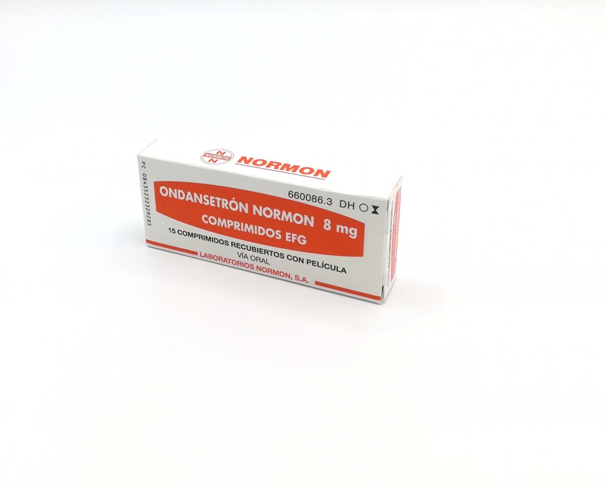 ONDANSETRON NORMON 8 mg COMPRIMIDOS RECUBIERTOS CON PELICULA EFG, 6 comprimidos fotografía del envase.