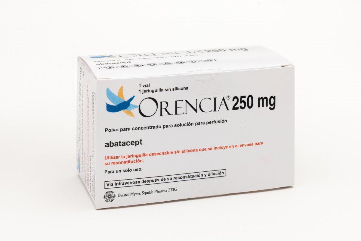 ORENCIA 250 mg POLVO PARA CONCENTRADO PARA SOL. PARA PERFUSION, 1 vial fotografía del envase.
