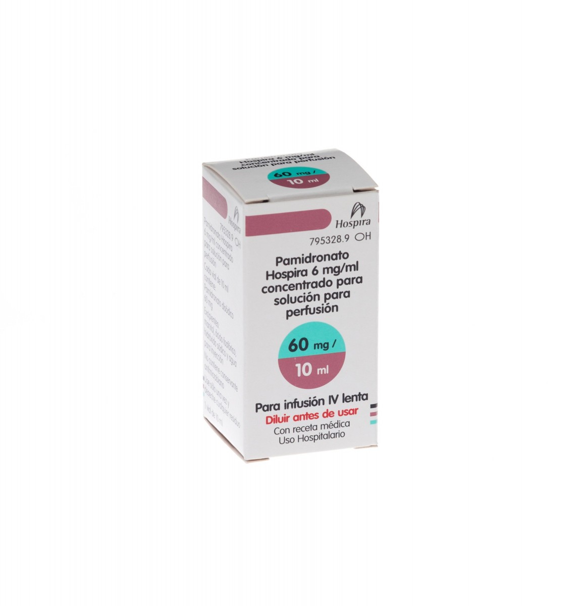 PAMIDRONATO HOSPIRA 6 mg/ml CONCENTRADO PARA SOLUCION PARA PERFUSION , 1 vial de 10 ml fotografía del envase.