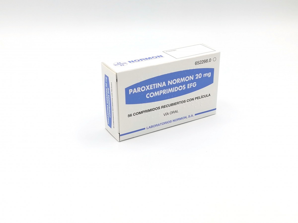 PAROXETINA NORMON 20 mg COMPRIMIDOS RECUBIERTOS CON PELICULA EFG, 14 comprimidos fotografía del envase.