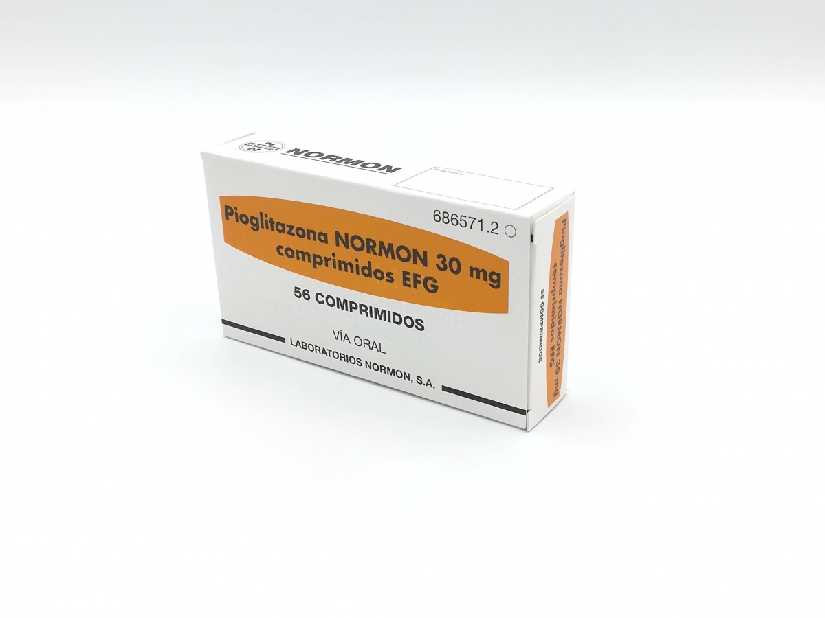 PIOGLITAZONA NORMON 30 mg COMPRIMIDOS EFG, 28 comprimidos fotografía del envase.
