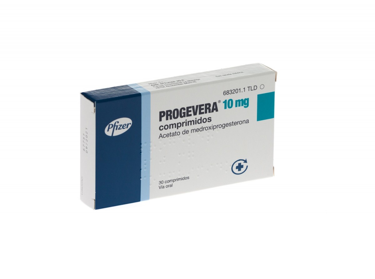PROGEVERA  10 mg COMPRIMIDOS, 30 comprimidos fotografía del envase.
