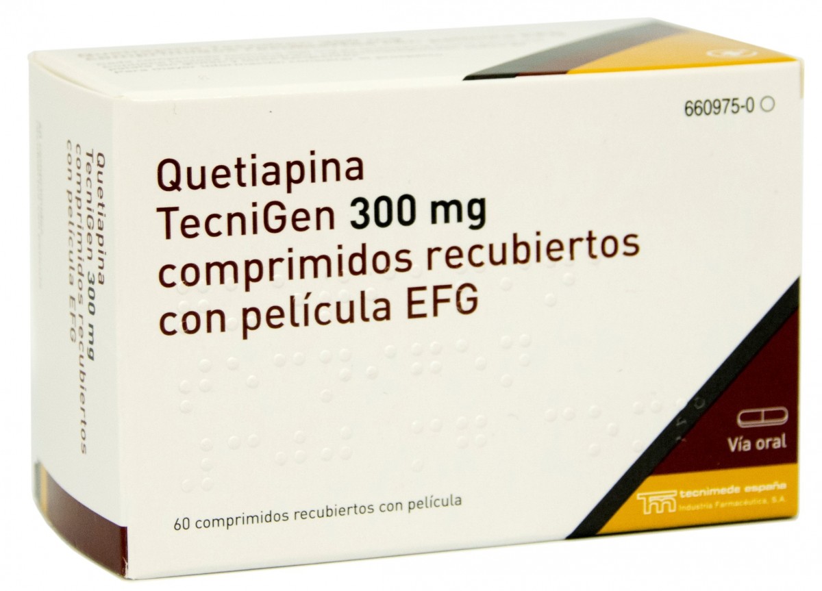 QUETIAPINA TECNIGEN 300 mg COMPRIMIDOS RECUBIERTOS CON PELICULA EFG , 60 comprimidos fotografía del envase.